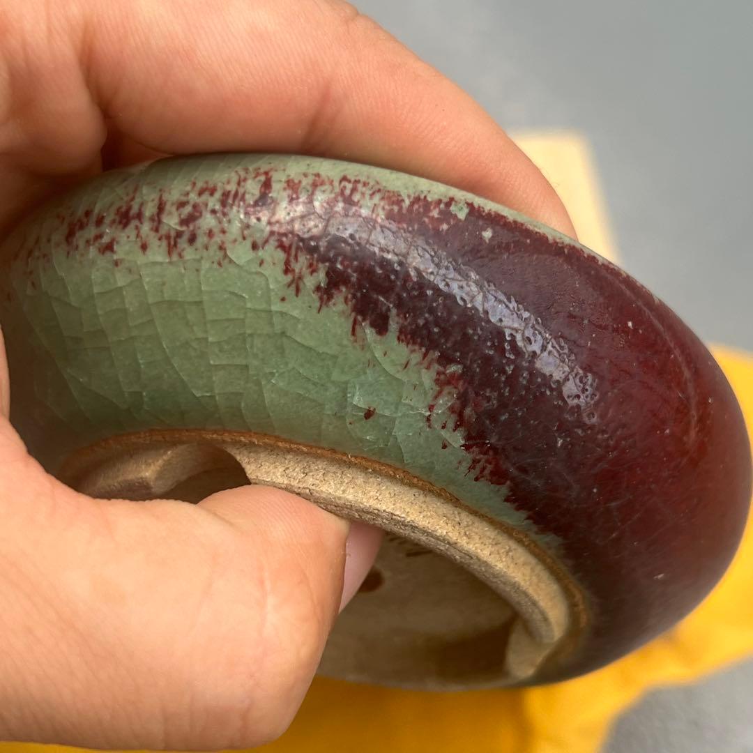 545.加藤九輪 窯変丸鉢 箱布付 盆栽鉢 植木鉢 9.4*3cm