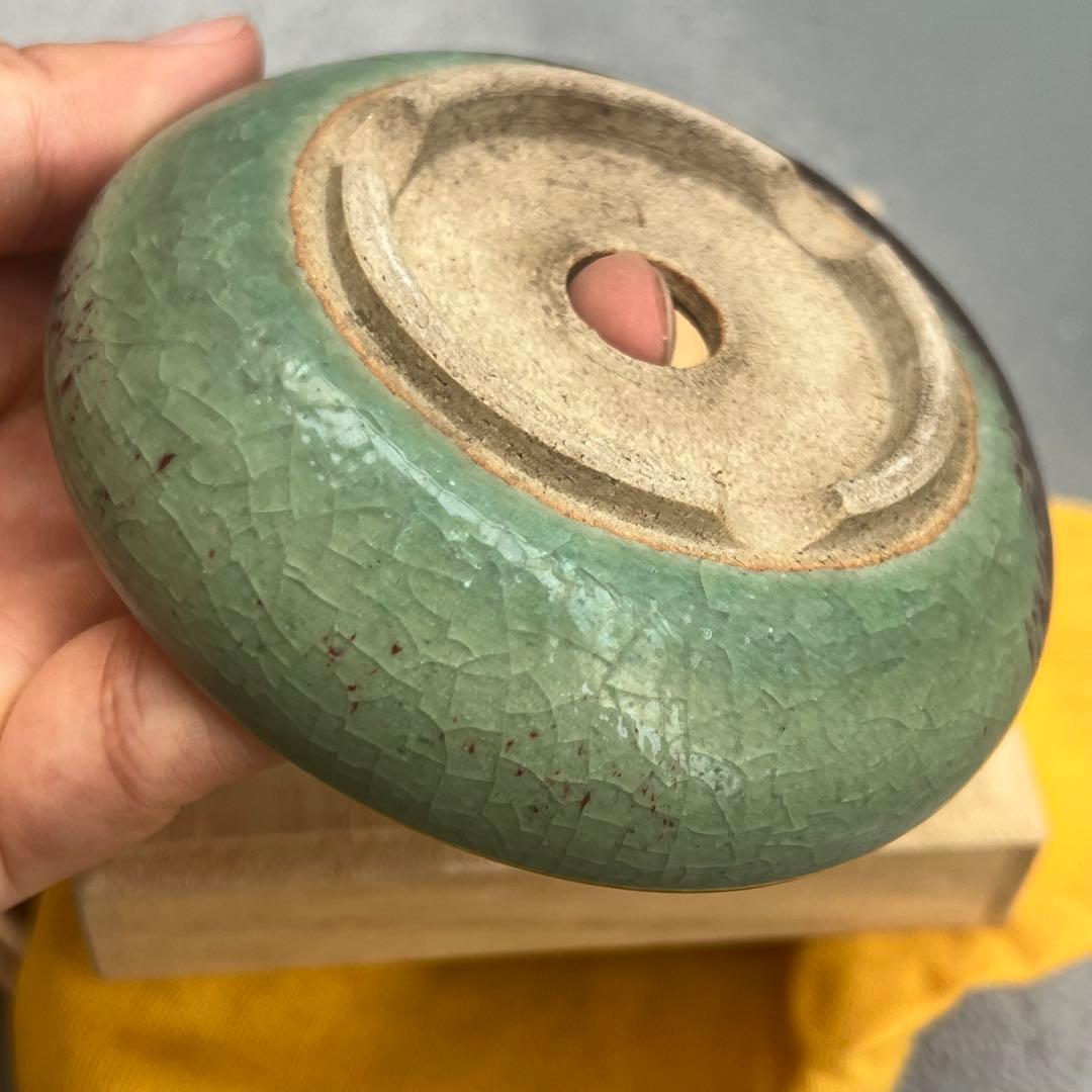 545.加藤九輪 窯変丸鉢 箱布付 盆栽鉢 植木鉢 9.4*3cm