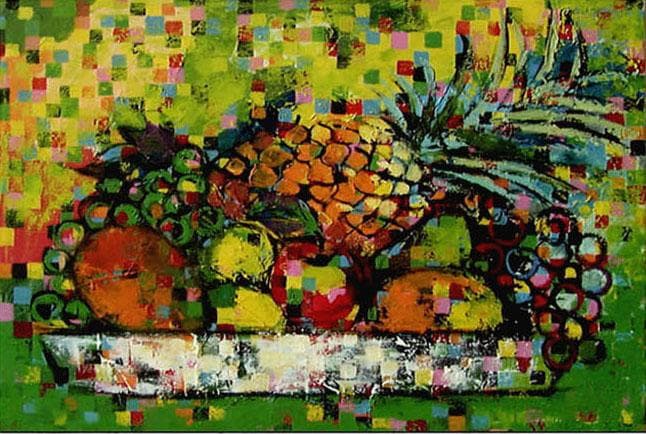 油絵 菅家令子 絵 絵画インテリア 額付(黒) uF6-061103 静物 果物