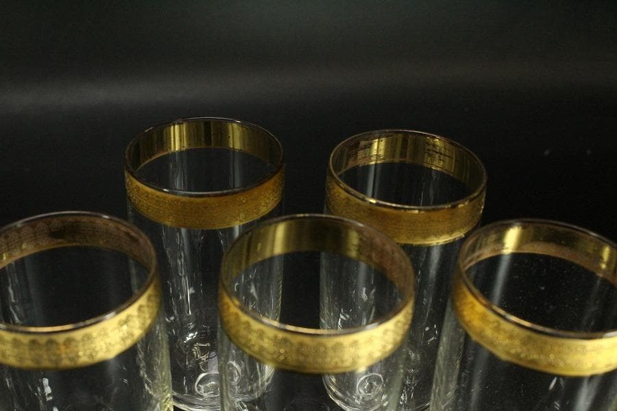 アンティーク 金彩ガラス カップ 五客(ZE608)