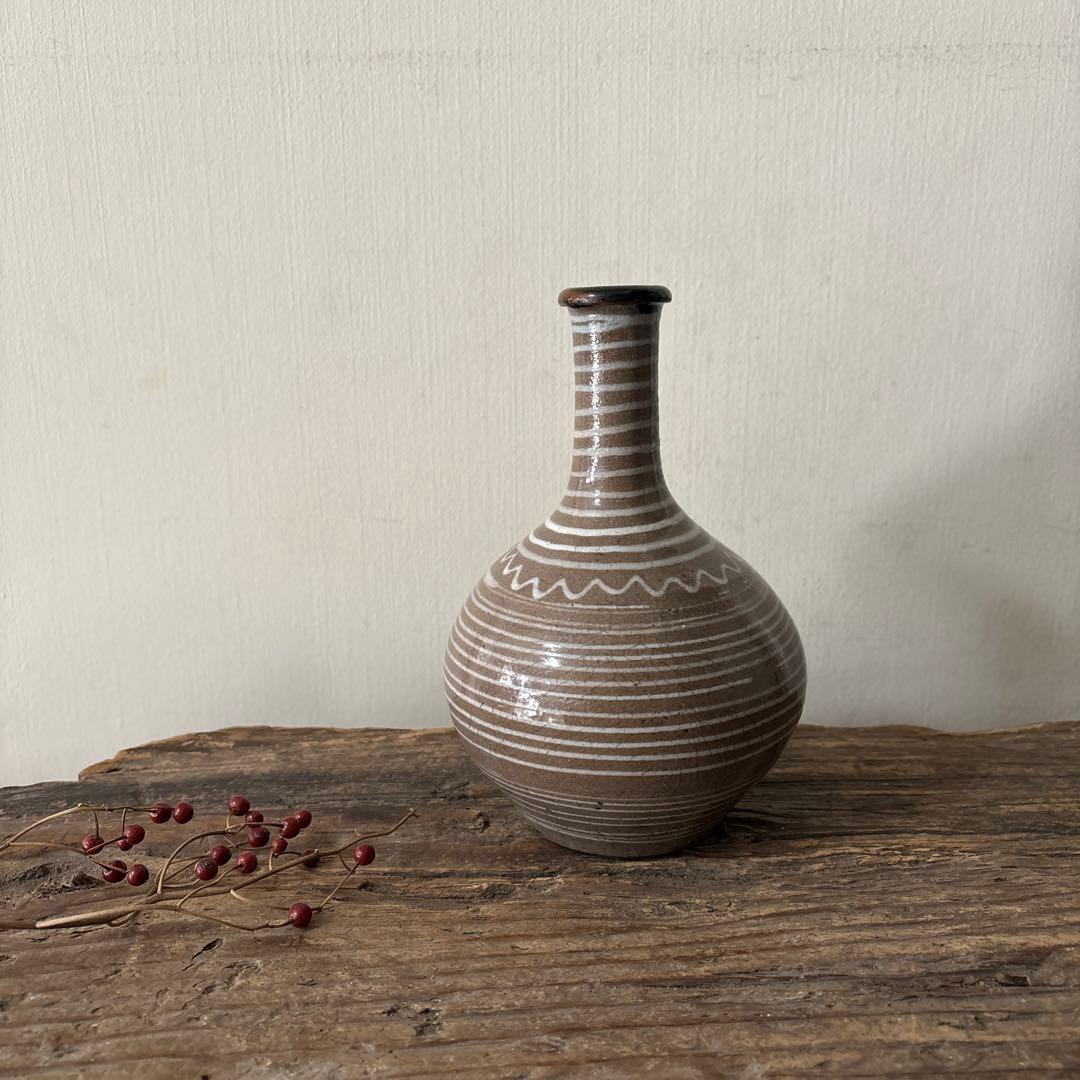 古丹波焼　えへんイッチン徳利　古陶磁.アンティーク.花入.古民芸.筒描　検:李朝