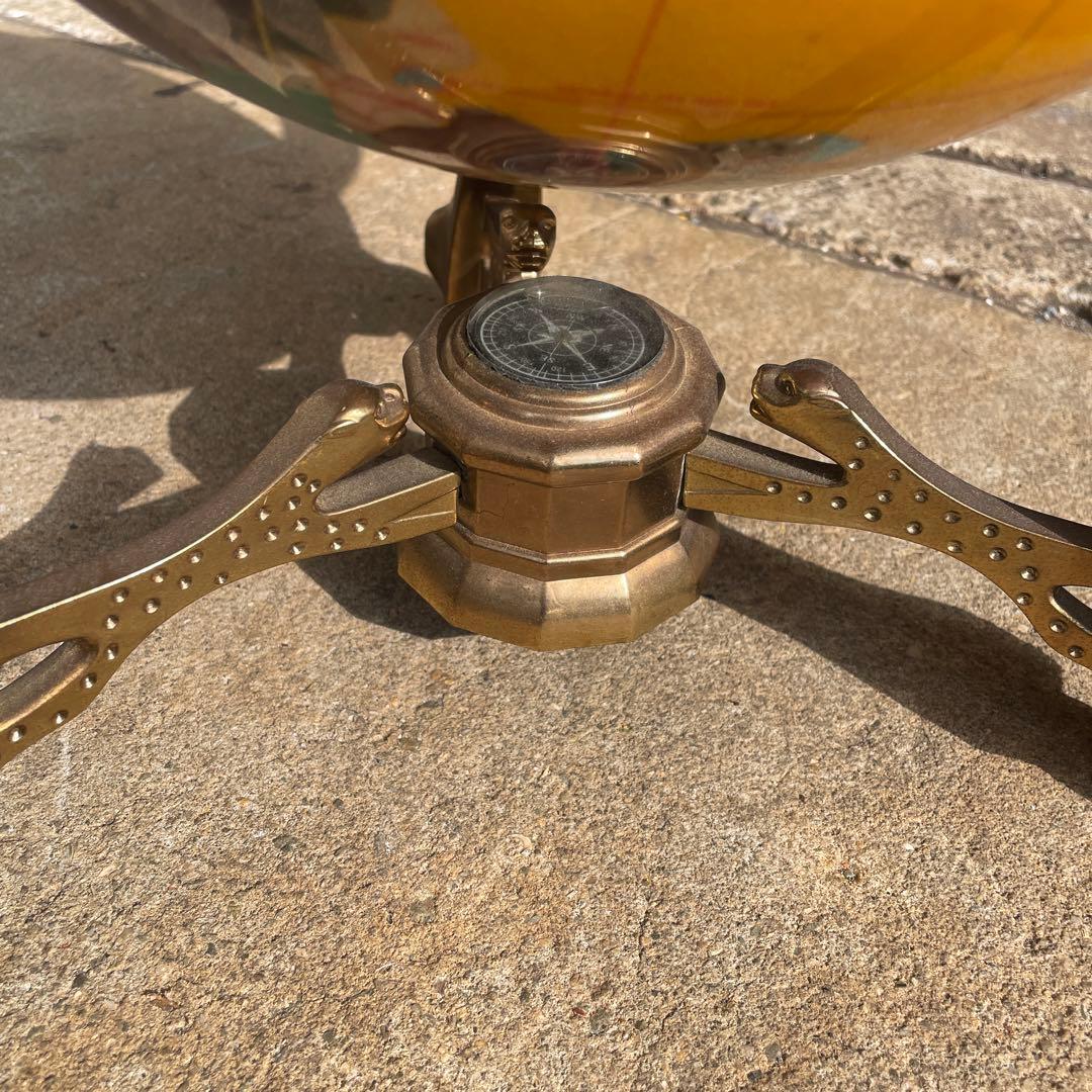 イエロー 黄色 方位磁石付き 天然石 アンティーク 地球儀 インテリア