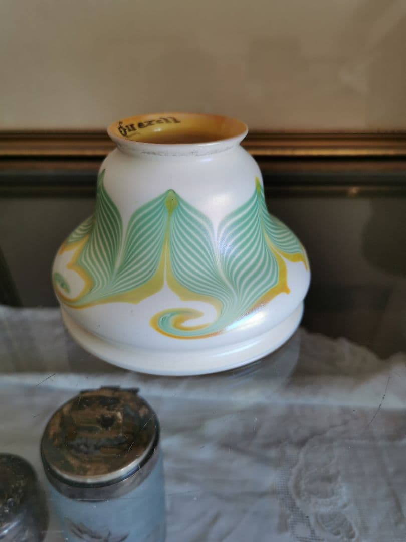 アンティーク ファヴリルガラス Quezell イリデッセンス ブロンズランプ