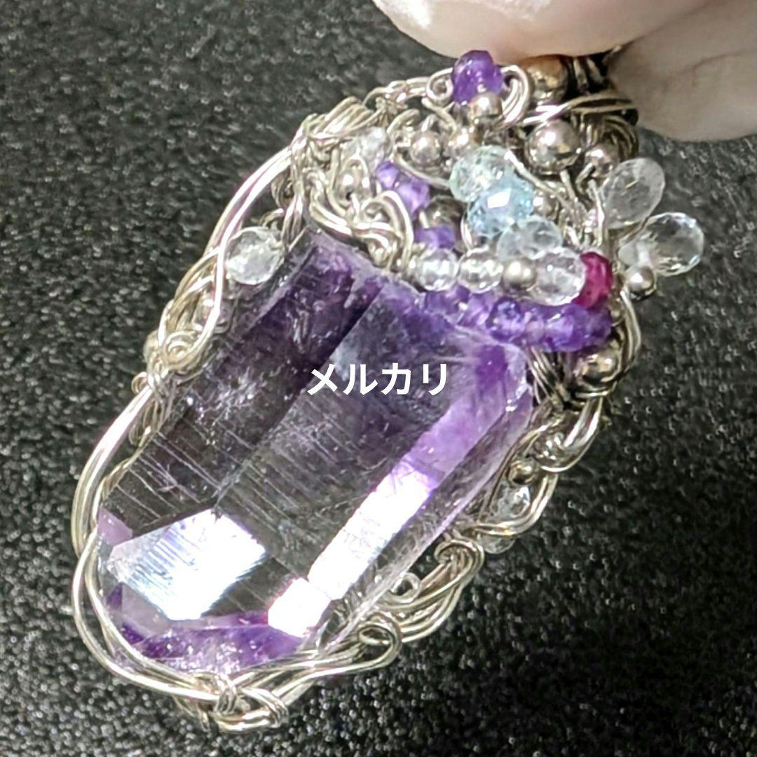 希少ファントムアメジスト アルゲンティウムシルバー ワイヤーアート ペンダント