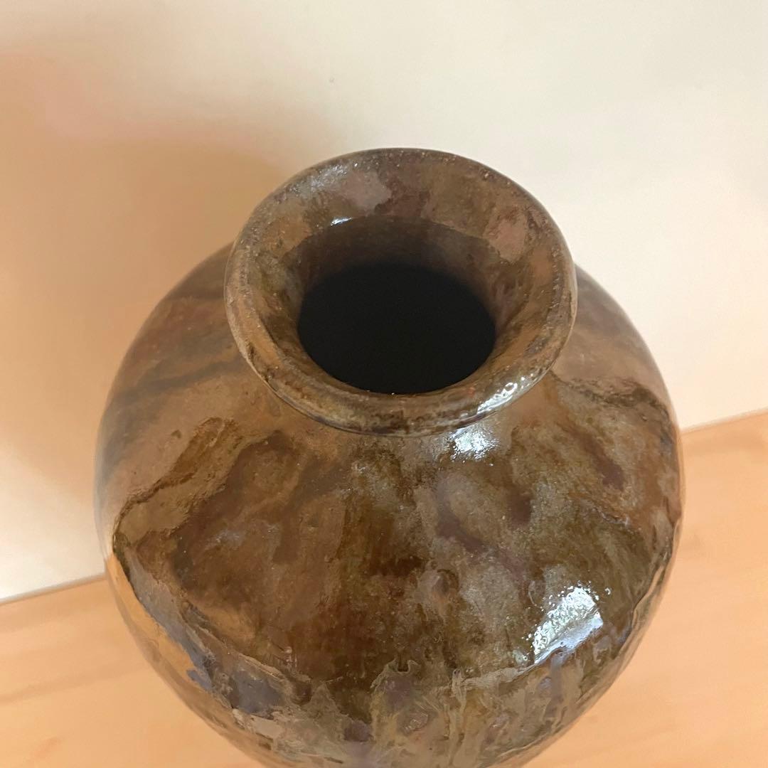 鉄釉 瓶子 梅瓶 在銘 37cm 検）古瀬戸 自然釉 丹波焼 灰釉 中国美術