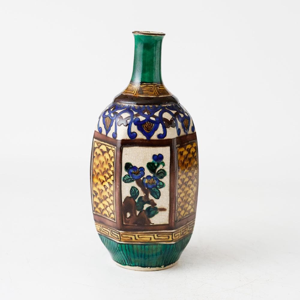 明治25年（1892年）購入の品 青手古九谷 徳利二客 花唐草文 金継共箱 酒器