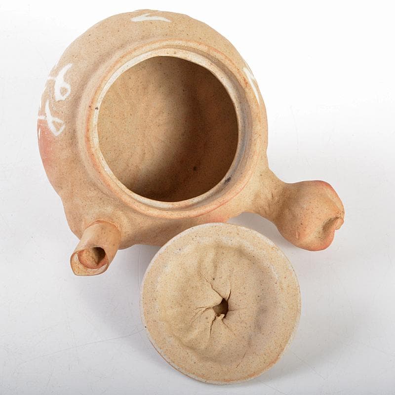 煎茶道具　萬古焼　古稀一光作　手捻　横手急須　茶壷　D　R5605