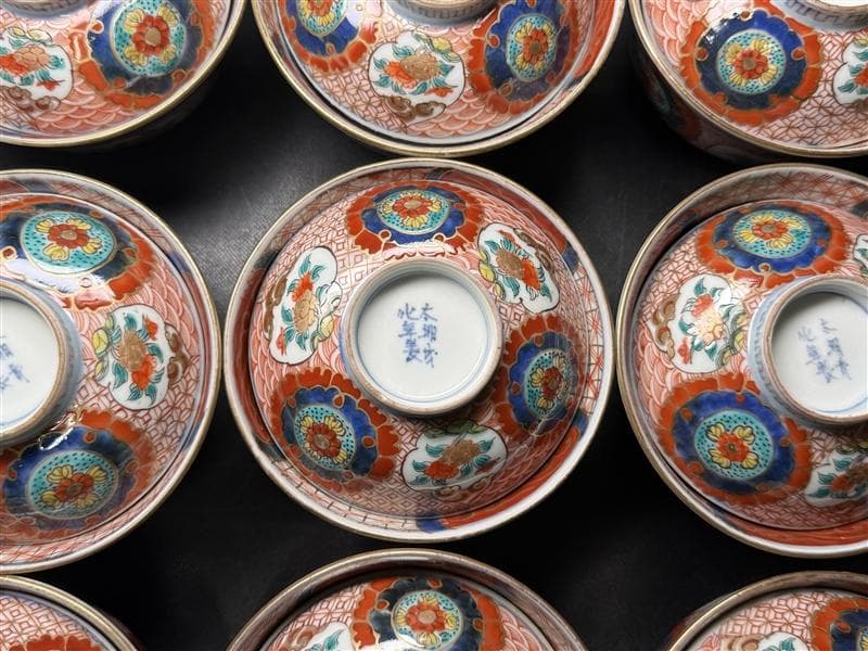 時代 古伊万里 錦手 四通組 60客 無傷 各15上 太明成化年製 文政十亥八月