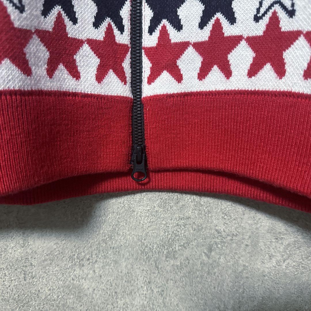 【新品】 PING ピン 総柄 星 ウール混 ニット ジャケット レッド L