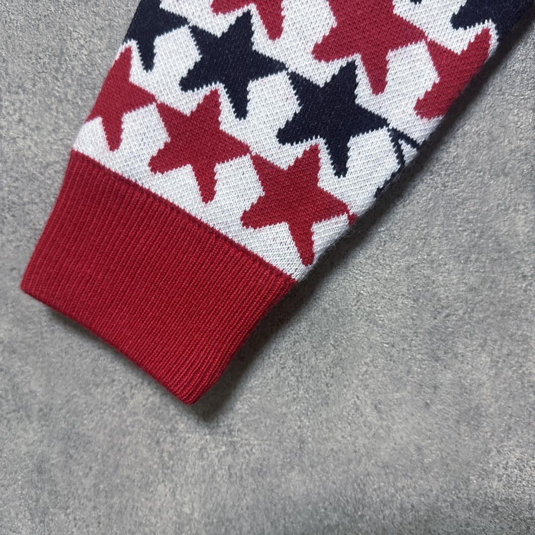 【新品】 PING ピン 総柄 星 ウール混 ニット ジャケット レッド L