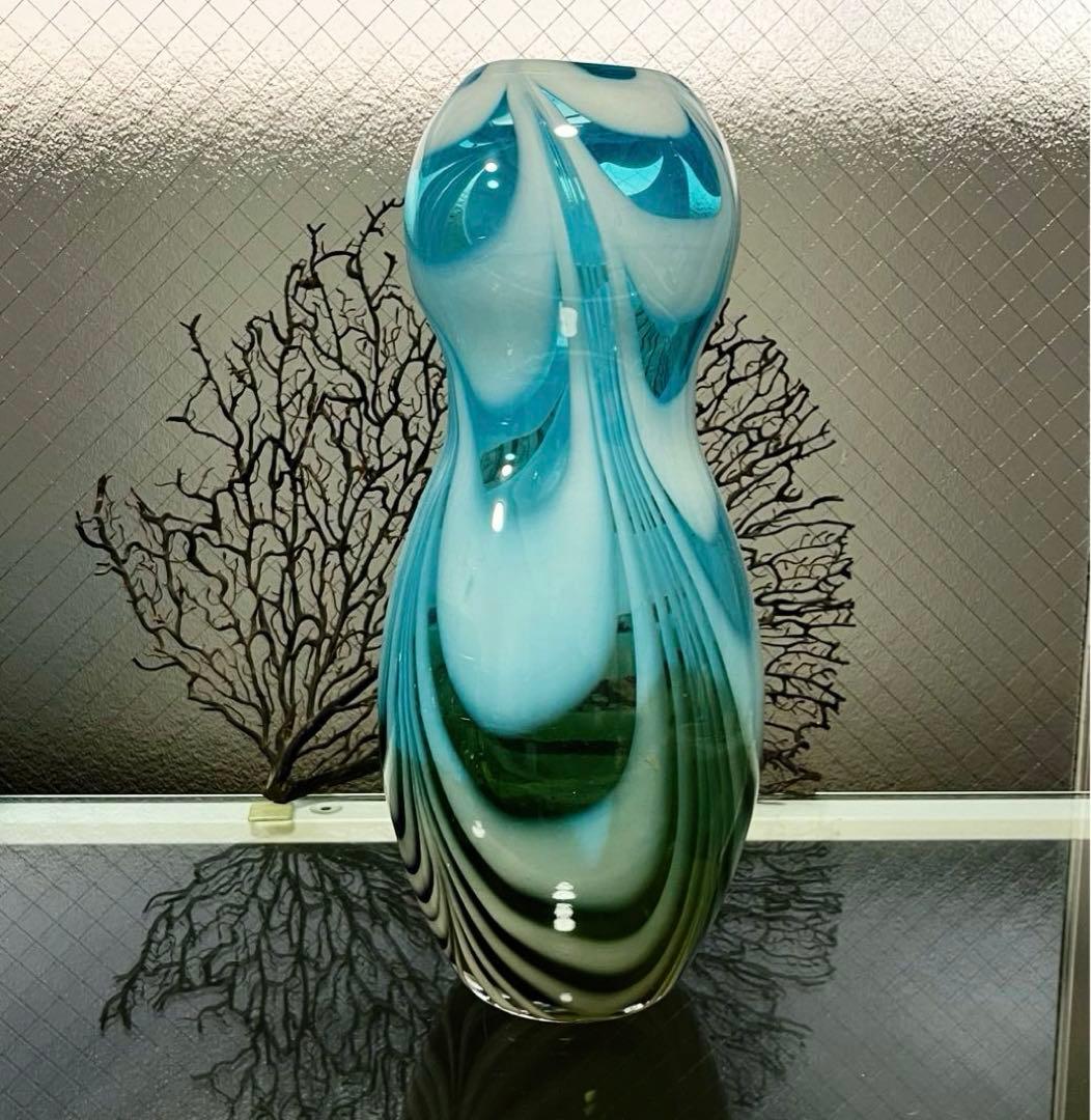 骨董　時代ガラス　アート　掻き揚げ　グラデーション　瓢型　花器　花瓶　花入れ