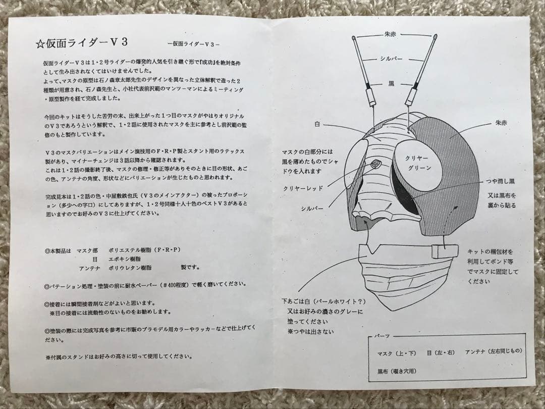 仮面ライダーＶ３ 1/2マスク　【デッドストック】