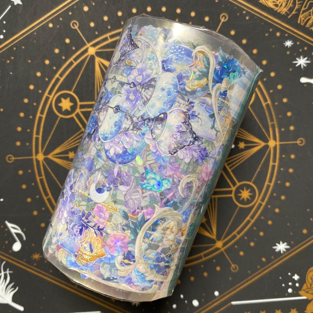 【9470】海外　マステ5/巻　貝殻光マスキングテープ　青　8cmランプ　装飾系