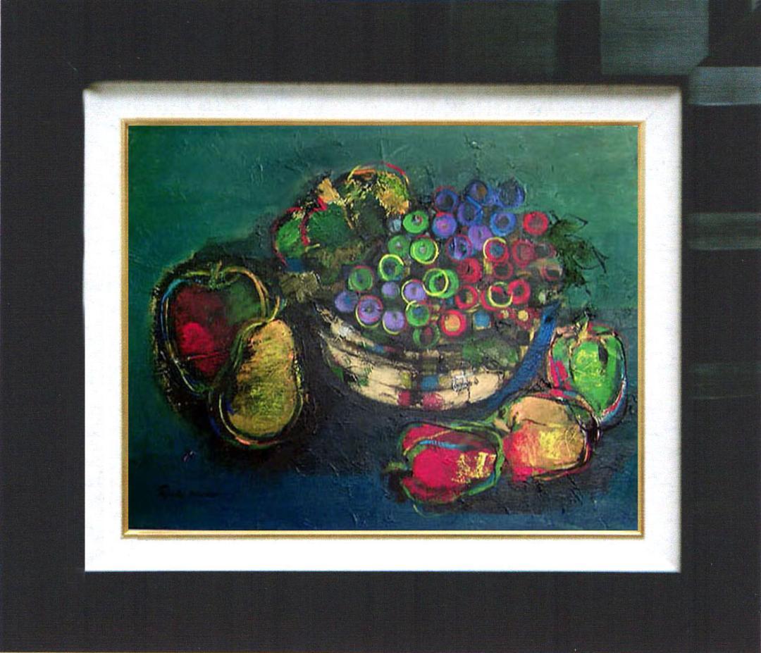 油絵 菅家令子 絵 絵画インテリア 額付(白) uF6-061304 フルーツ