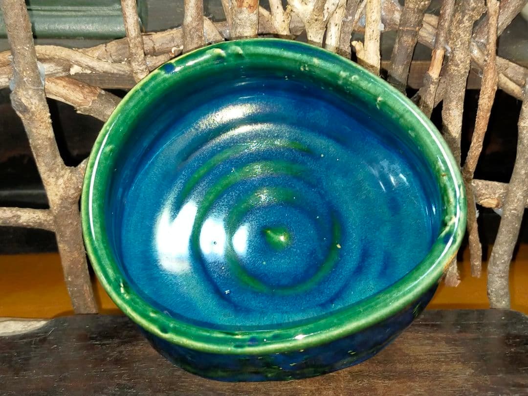 ♥美濃焼　総織部　茶碗　無銘　織部　骨董　古玩