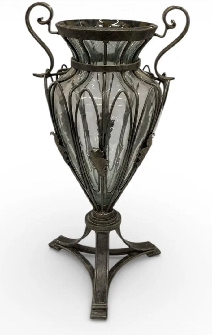 ART DECO Style ガラス 金属 花瓶　Vintage