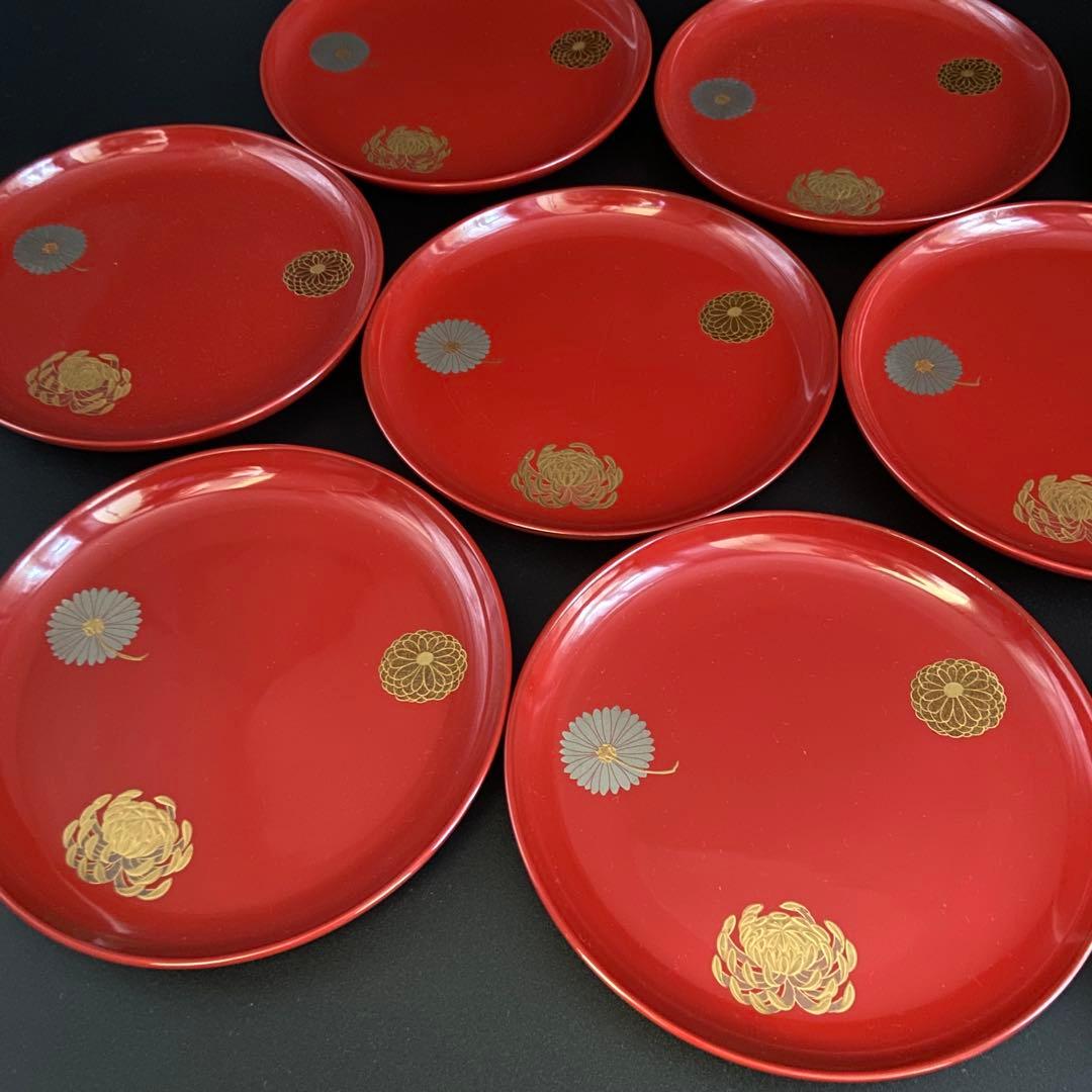 京都 平安象彦 菊 銘々盆 菓子皿 漆器 10客 共箱 菓子器 茶道具 雛祭り
