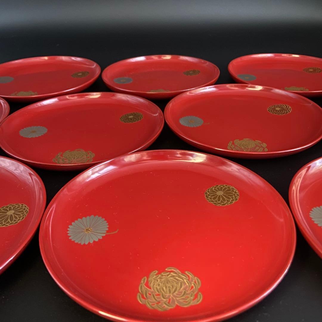 京都 平安象彦 菊 銘々盆 菓子皿 漆器 10客 共箱 菓子器 茶道具 雛祭り