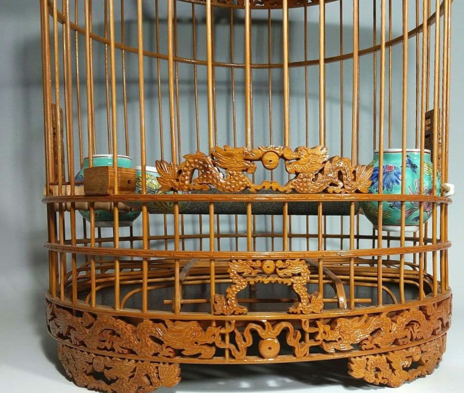 竹製 鳥籠 龍(ドラゴン)の透かし彫 38頭