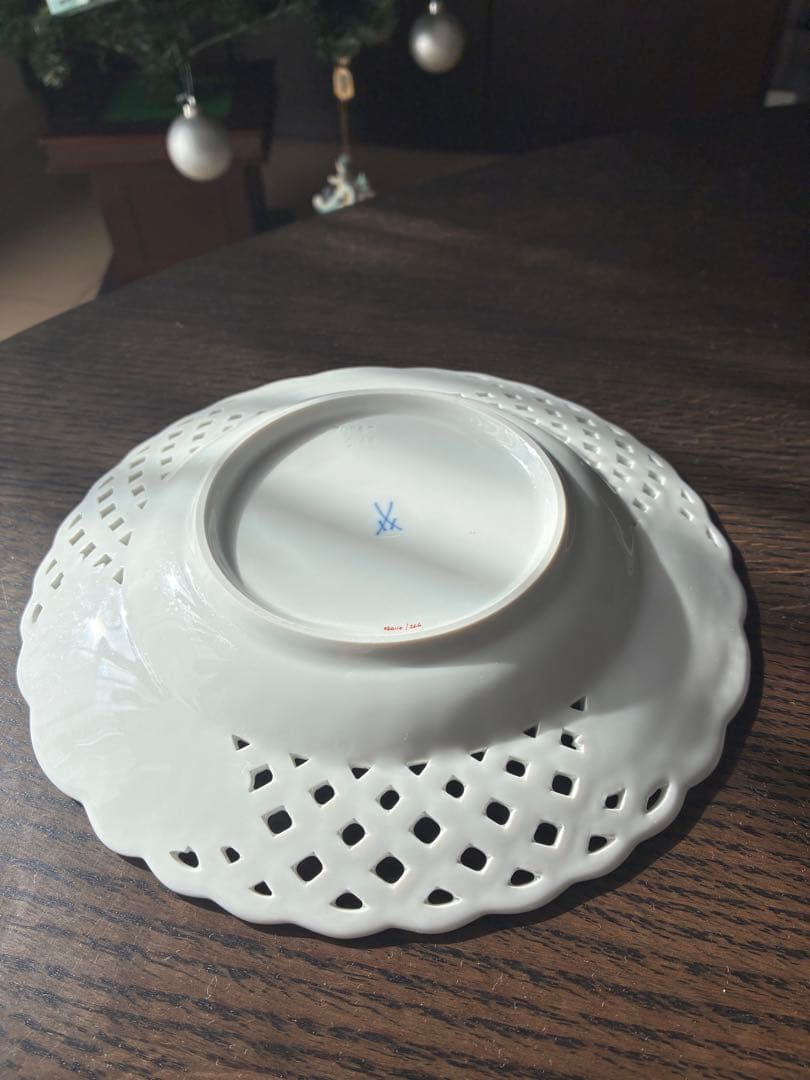 マイセン　ピンクローズ　21cm レース　プレート 金彩エッジ