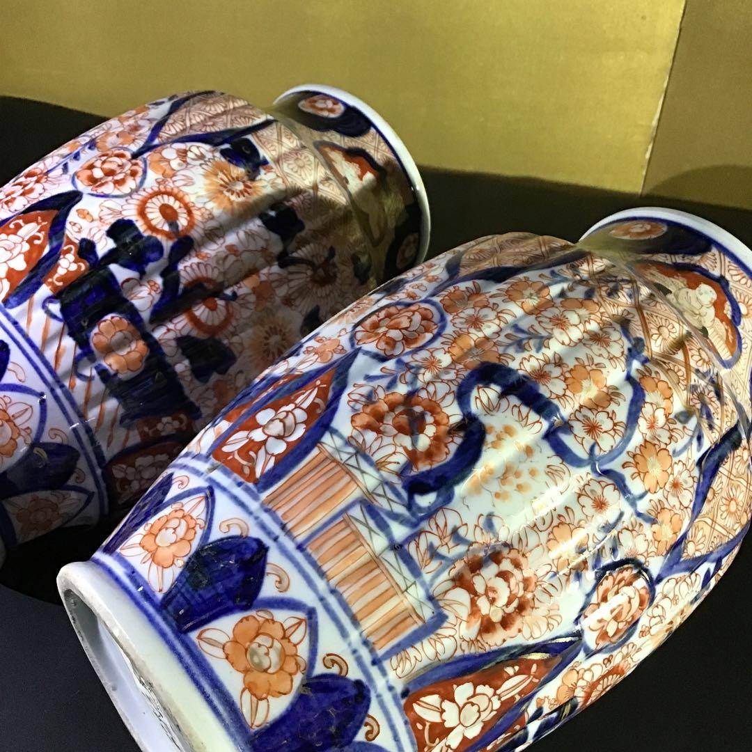 古伊万里色絵花瓶　一対　江戸期保証