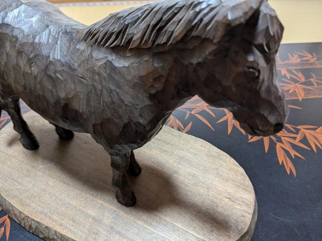 ヴィンテージ工芸品　おんたけ彫刻 杉本照岳作 木曽馬 信州木彫りアート