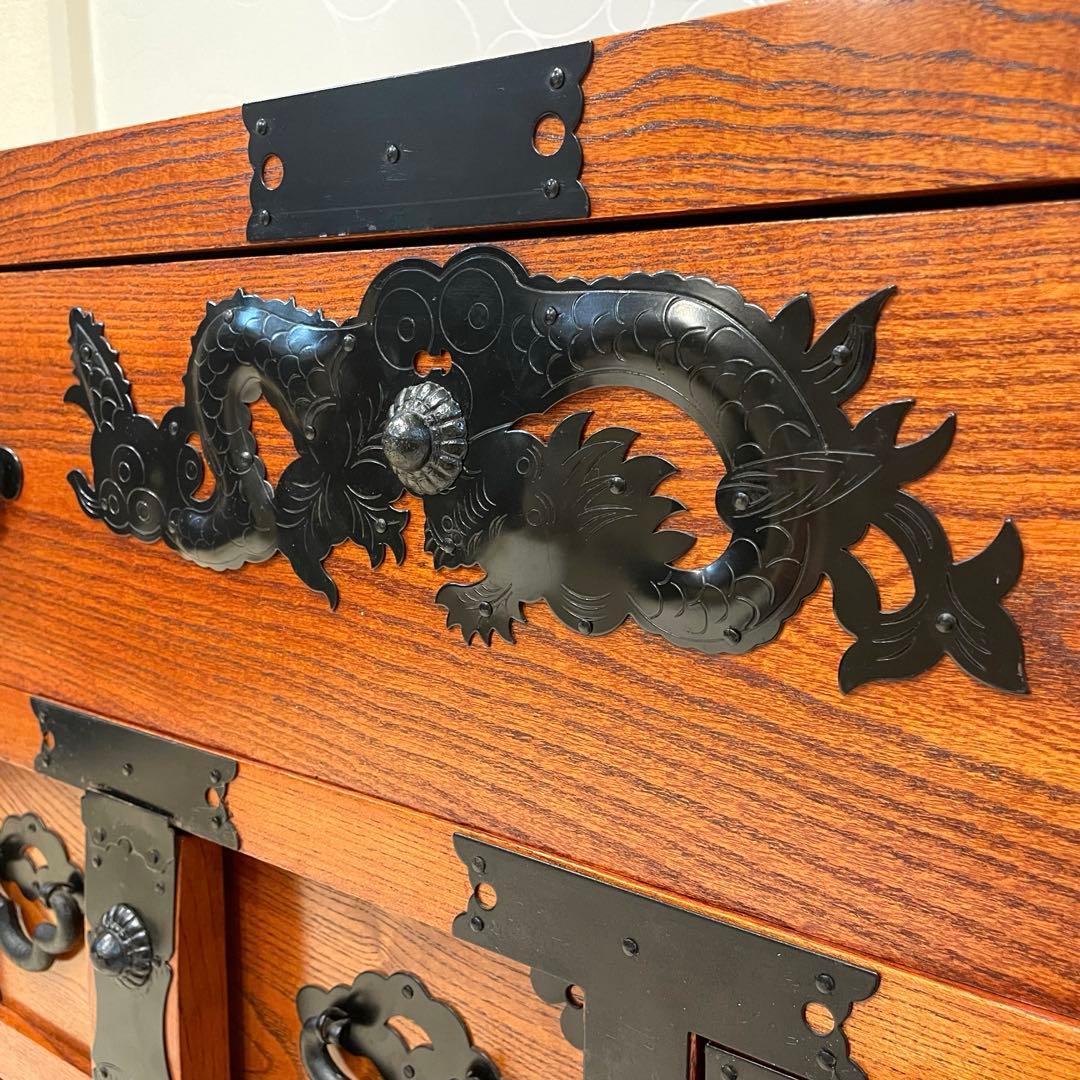 【美品】時代箪笥 車箪笥 和箪笥 龍金具 無垢材 民芸家具 レトロ アンティーク