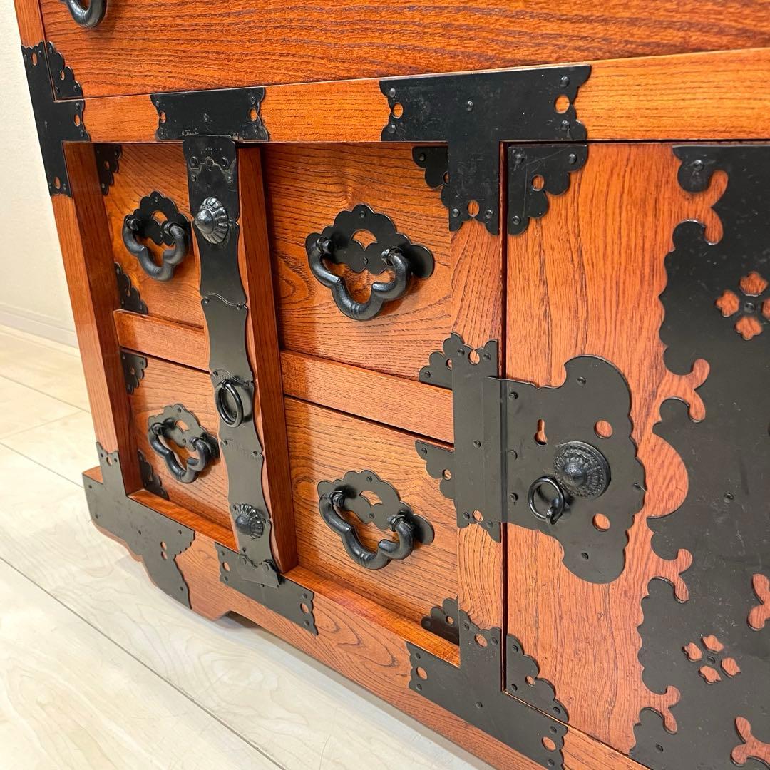 【美品】時代箪笥 車箪笥 和箪笥 龍金具 無垢材 民芸家具 レトロ アンティーク