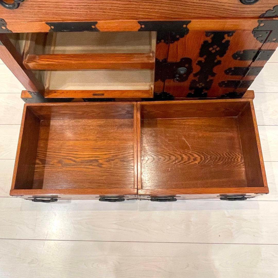 【美品】時代箪笥 車箪笥 和箪笥 龍金具 無垢材 民芸家具 レトロ アンティーク