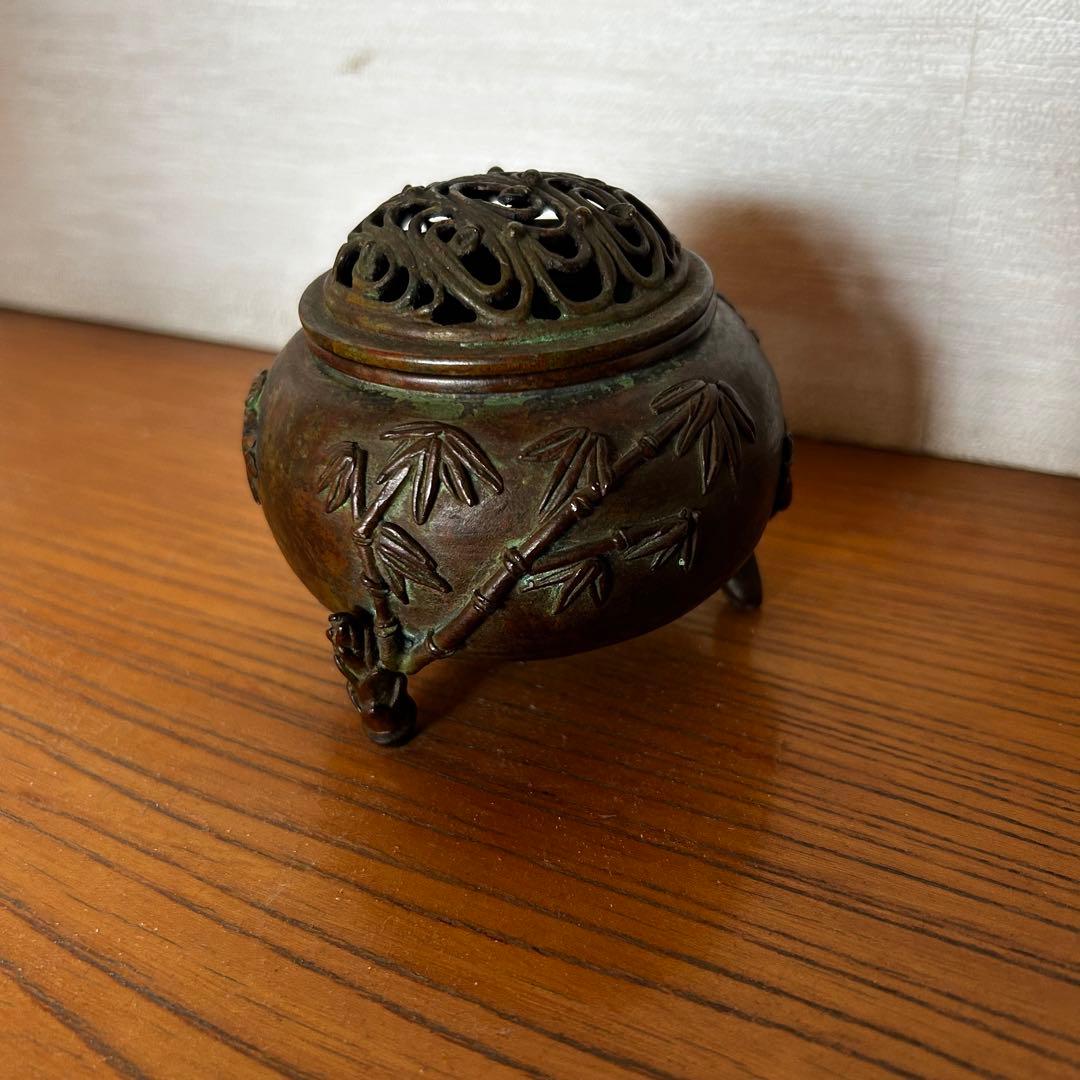 須賀月芳 香炉 松竹梅 在名あり 銅器 高岡銅器 香道具 道具 煎茶道具