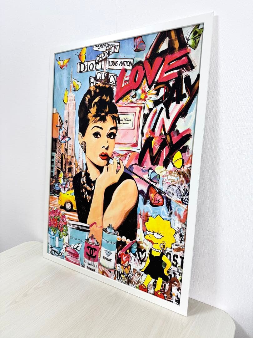 No.170フレーム付きキャンバスアート　ヘプバーン　オマージュアート