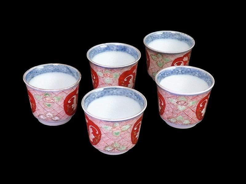 大聖寺伊万里　金襴手　金唐草に牡丹の図　小猪口　５客　N276AS-CZm