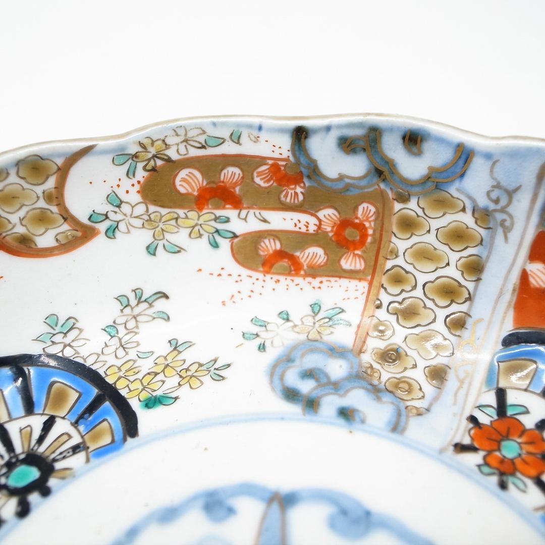 古伊万里　錦手　花に水車文様　なます皿　2枚