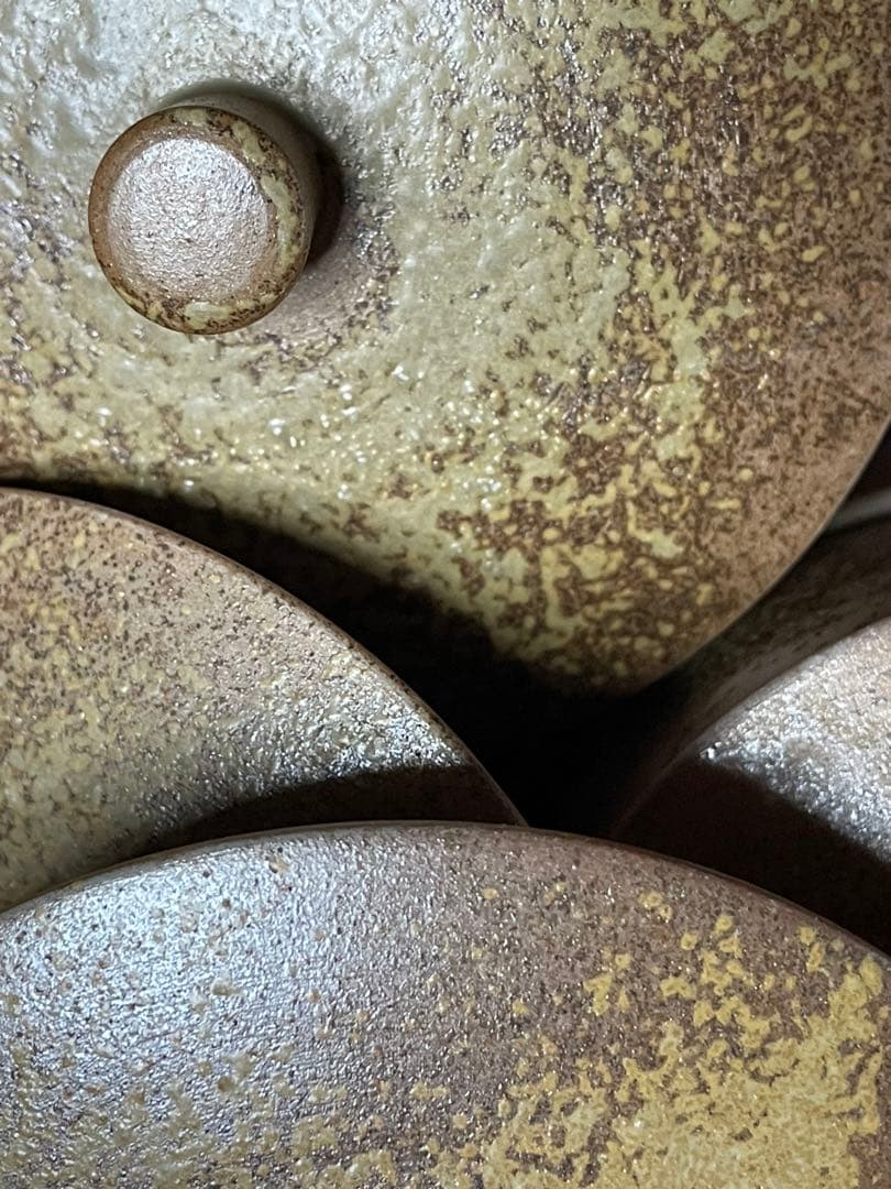 備前焼　火襷　大ぶり蓋付茶器　五客