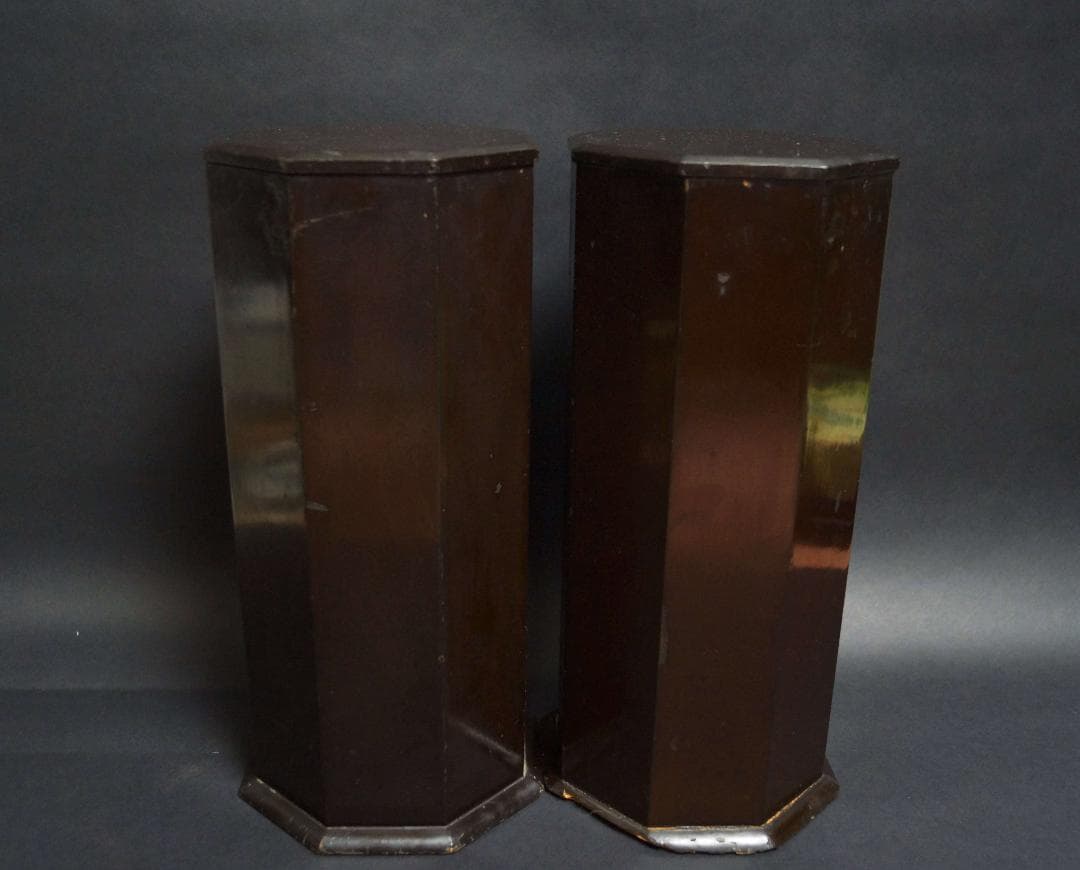 明治期 銅製唐銅燭台(一対) 共箱 仏具 行灯 蝋燭立て 和室照明 寺院