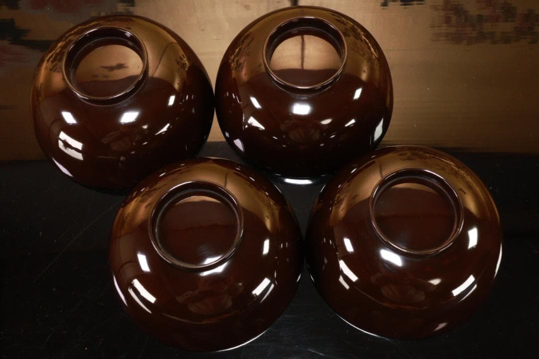 時代漆器　輪島塗　瓢箪図蒔絵　吸物椀　四客　木製　細密 BJ125