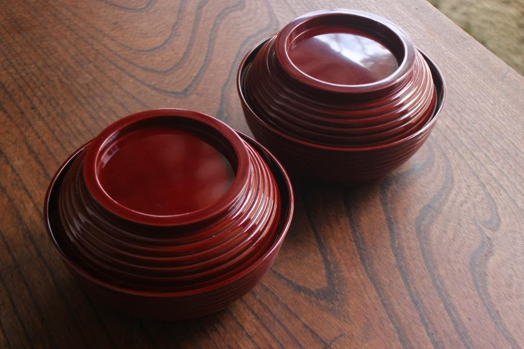 デッドストック！深みある糸目紅溜塗に極上稲穂福来雀蒔絵のお椀2点（検輪島塗雑煮椀