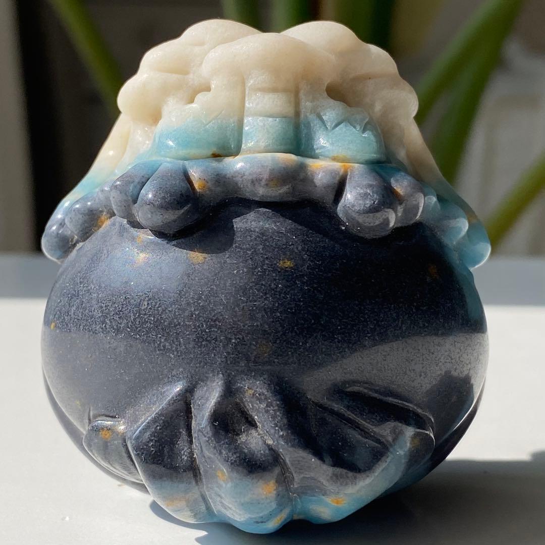 【 天然石 トロレアイト 龍亀 ロングイ さん 約226g 彫物 縁起物 金運