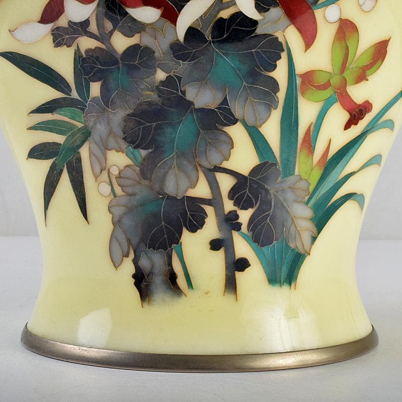 七宝焼　四君子文　花瓶　時代箱付　D　R9122B