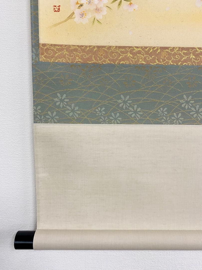 掛軸 茶掛 戸上明道【一様春】自筆 桜 画讃 玉瀧寺 大徳寺 住職 横物 軸装