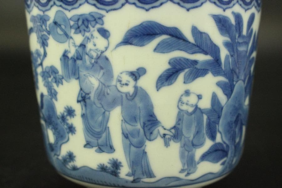 中国美術 碗 人物風景文様 染付(メ1708)