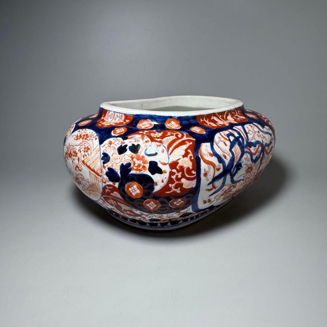 明治時代　染錦鳳凰図変形鉢　珍品　金魚鉢　メダカ　骨董　古美術　オブジェ