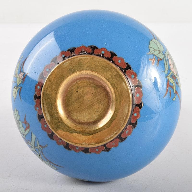 中国　古七宝琺瑯彩　花鳥文瓶　時代箱付　U　R4899