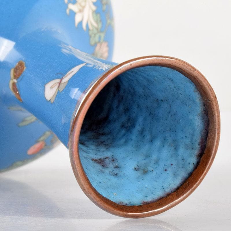 中国　古七宝琺瑯彩　花鳥文瓶　時代箱付　U　R4899