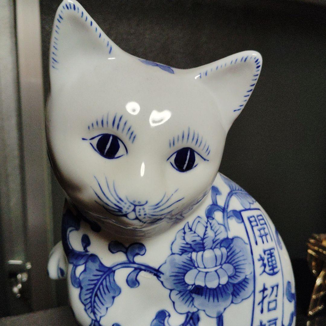 日本の磁器ナニキネコ花柄の陶器製猫の置物 Sanrio