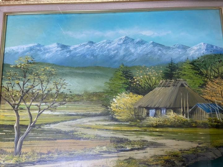 沢健 『山村』 油彩 油絵 絵画 原画 肉筆 額装 直筆画