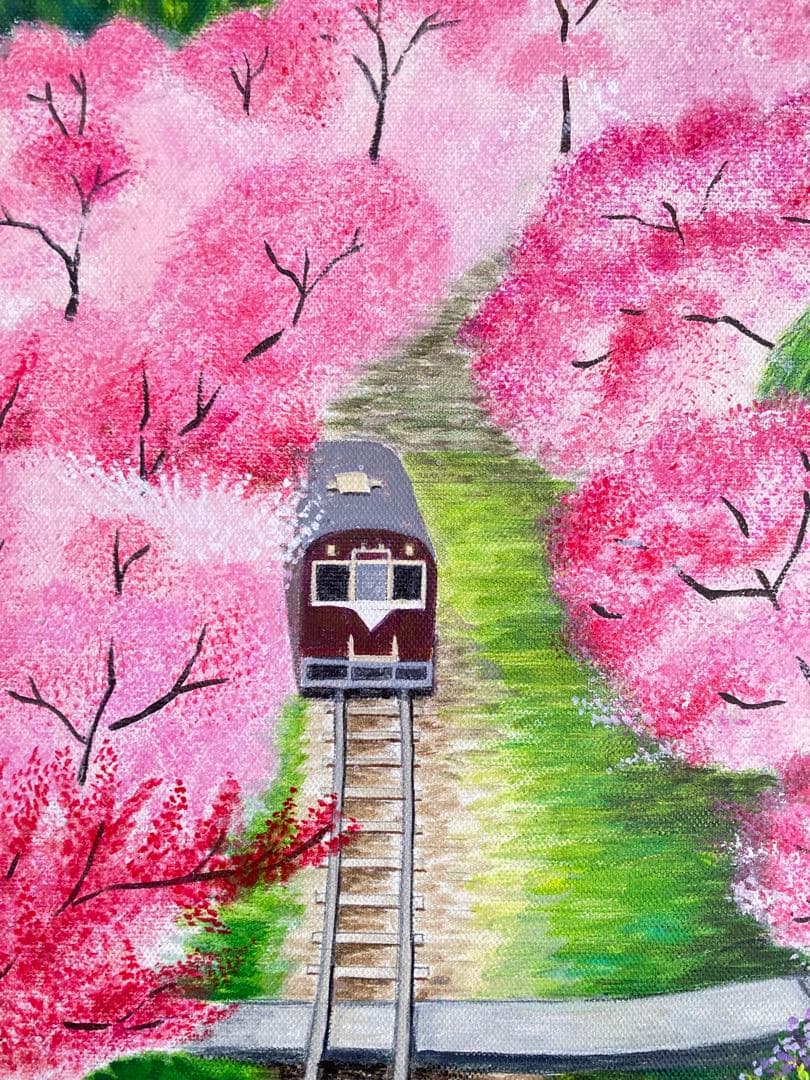 ご依頼品　風景画　花の絵　アクリル画　原画 　　「花桃のトンネル3」F6