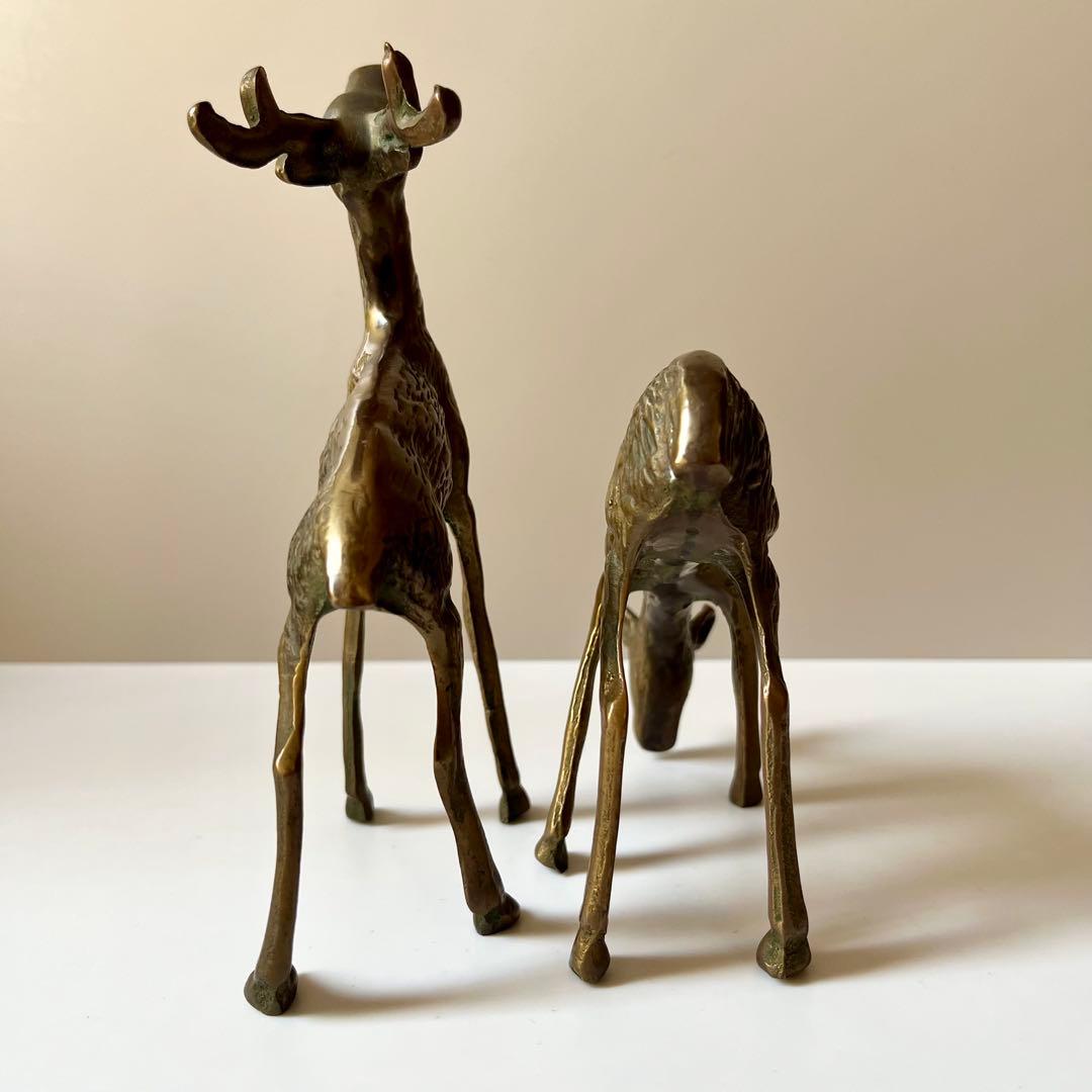 金属　真鍮　鹿　ペア　置物　中