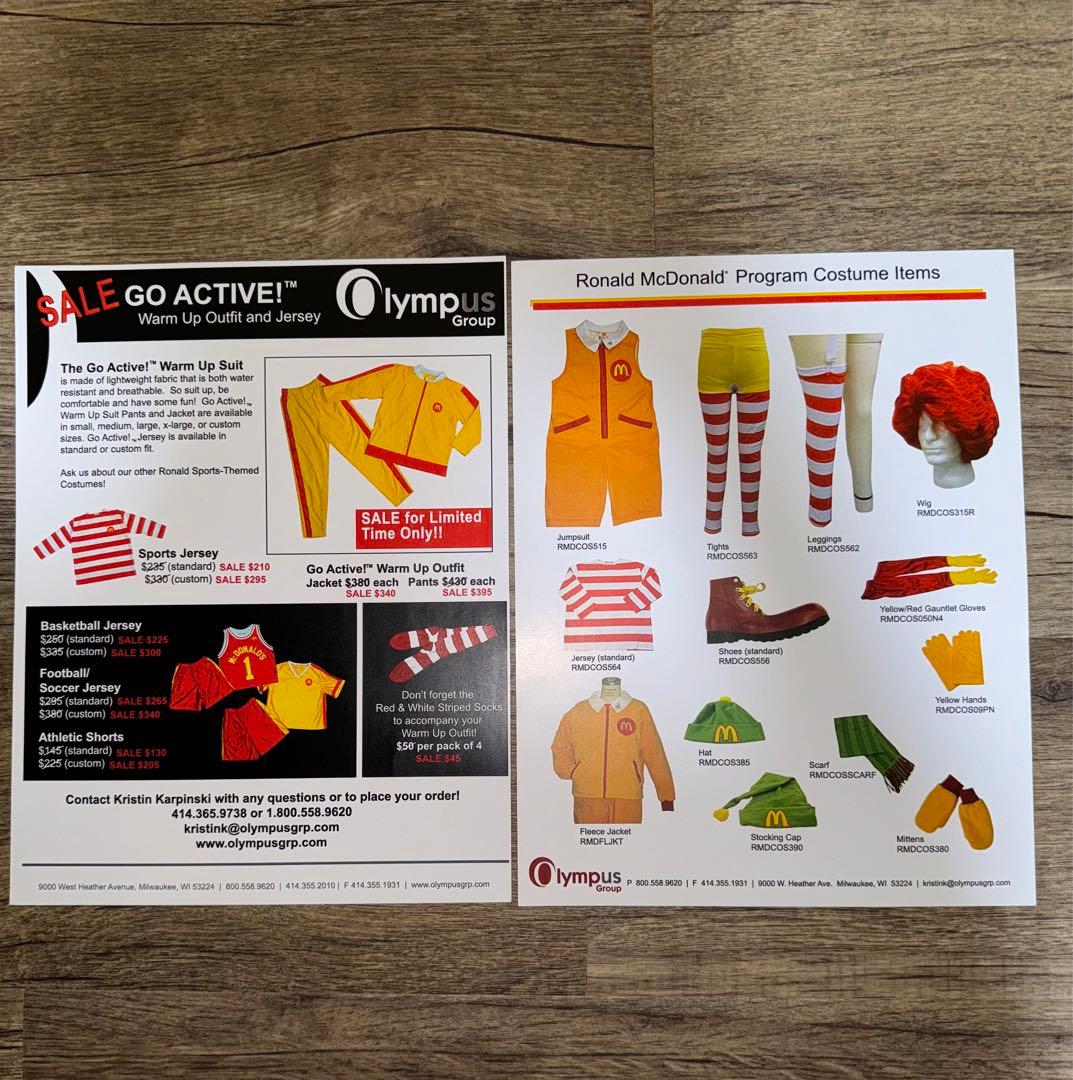 アメリカ マクドナルド ロナルド ペーパーファイル 衣装カタログ 印刷物 レア