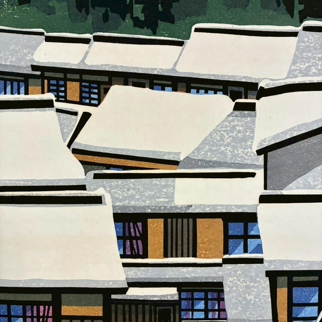クリフトン・カーフ「雪の屋根」木版画 直筆サイン入 1982年 京都 人気作家